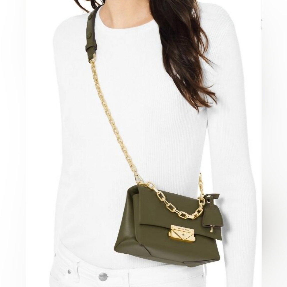 Michael Kors Olive Leather Cece Mini Crossbody Bag with Gold Chain - Picture 2 of 8